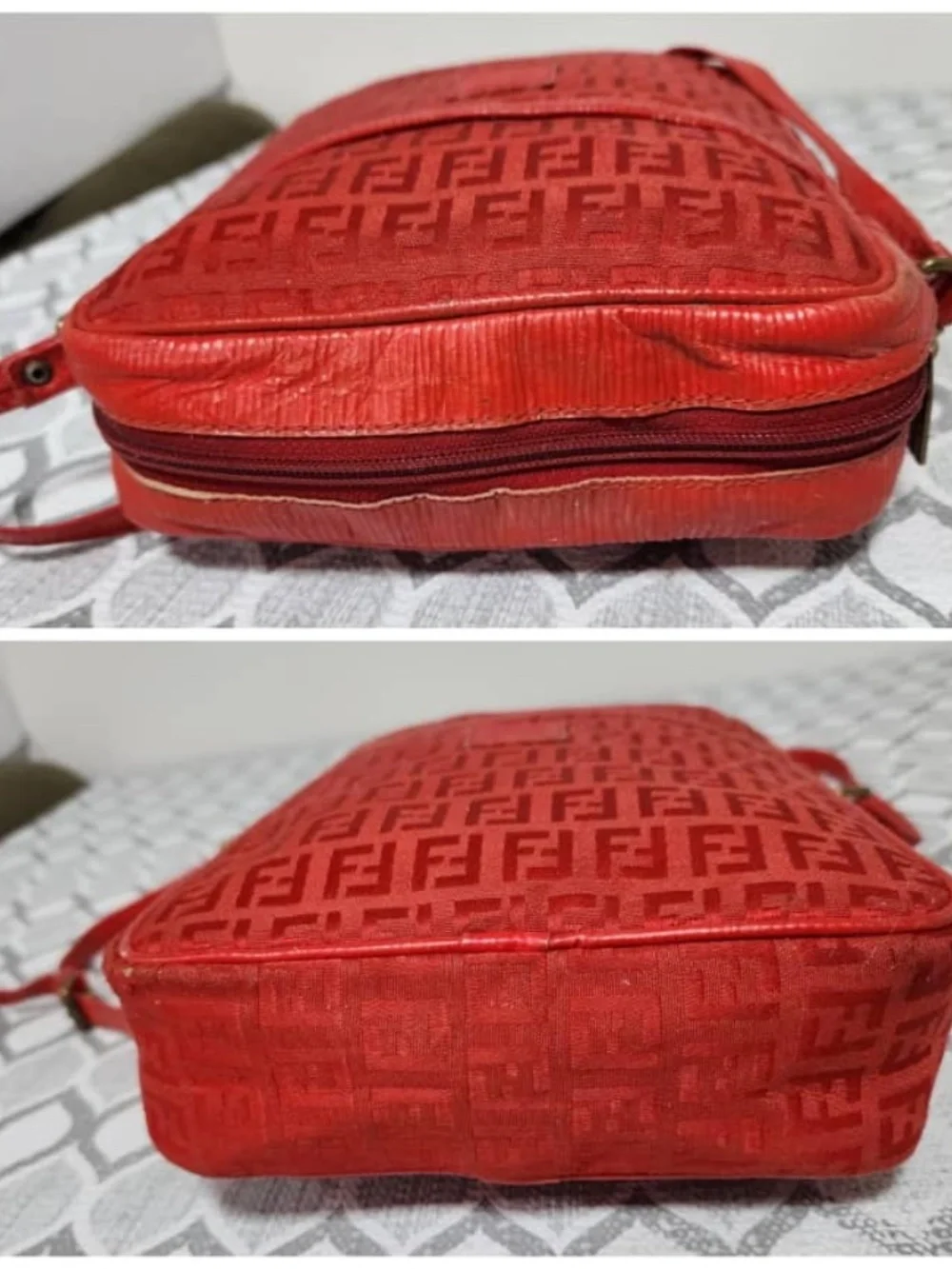 Authentic Fendi Vintage Zucchino Zucca Pattern Logo Crossbody Bag Red